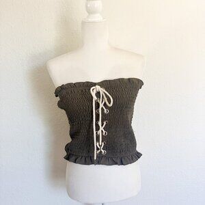 Buckle Willow & Root lace up smocked corset tube top size Large dark olive green